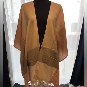 Woolrich Tan and Brown Open Front Poncho One Size